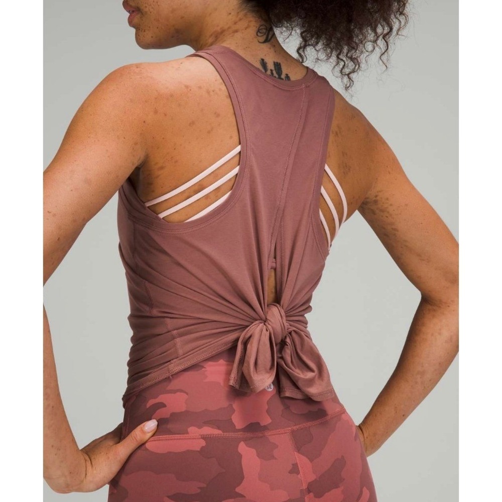 Lululemon All Tied Up Tank Top Chai Open Back High Neck Yoga Pilates Gym Size 4